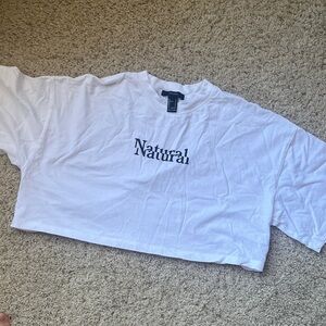 Forever 21 White Cropped T-Shirt with Black Text